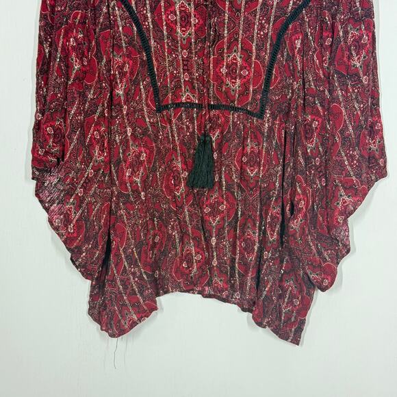 Maurices Peasant Top Womens Plus 2X Red Floral Metallic Tassel Fairy Cottage - Picture 4 of 10